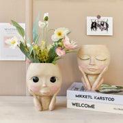 Face Head Design Sculpture Flower Planter