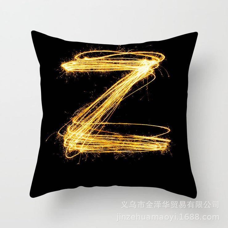 Black Golden Letter Printed Cushion