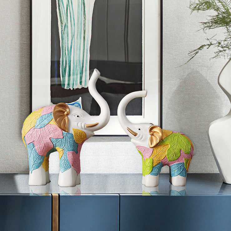 Home Colorful Elephant Ornaments Resin