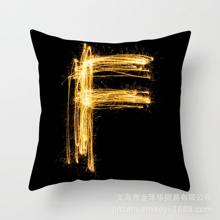 Black Golden Letter Printed Cushion